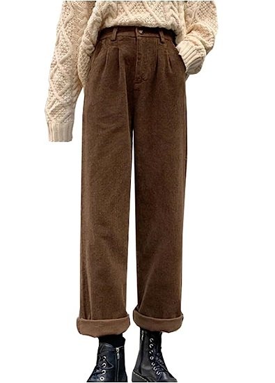 Women's Vintage High Waisted Straight Leg Corduroy Pants Trouser