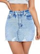 Women's Casual Ripped Jean Skirt High Waist Raw Hem Mini Denim Skirts