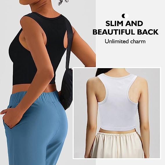 2pcs Women's Sports Tank Tops Crop Tops Black White Racerback Tank Tops